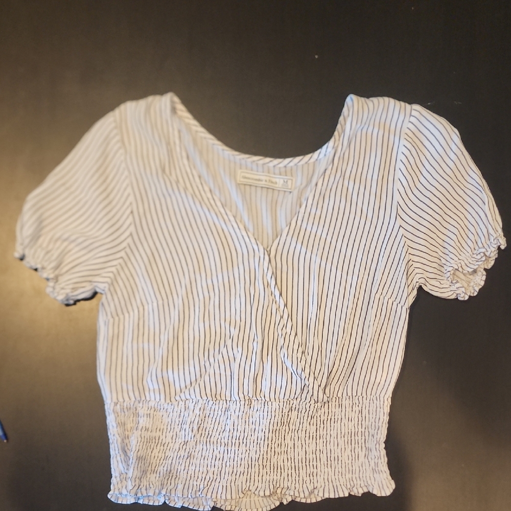 Abercrombie & Fitch Gray and White Smocked Wrap Blouse
